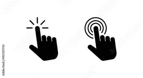 Minimalist flat vector illustration of hand touch icons displayed side by side.