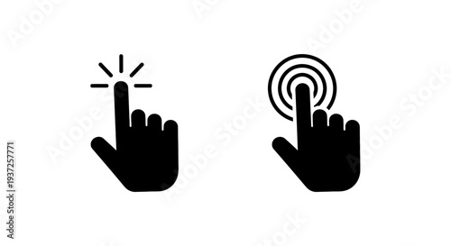 Minimalist flat vector illustration of hand touch icons displayed side by side.