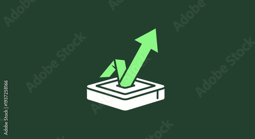 Conceptual Growth and Progress: An Upward Arrow Rising From a Base on Green Background
