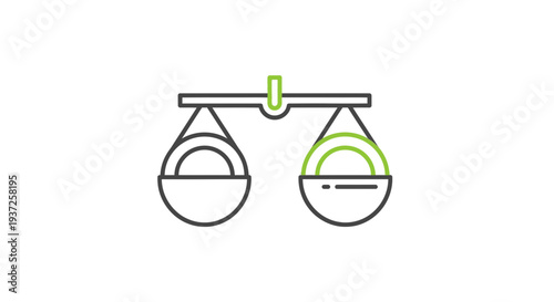 Conceptual Illustration Depicting Equilibrium and Balanced Scales with Green And Grey Elements