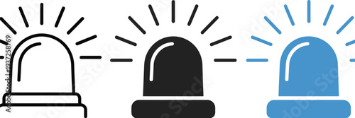 Emergency Siren Alarm Icon Set in Outline Solid and Color Styles Featuring Warning Alert Security System Symbols for Emergency Notification Safety Protection Vector Collection