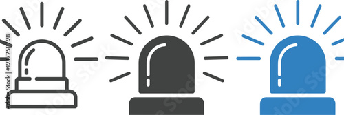 Emergency Siren Alarm Icon Set in Outline Solid and Color Styles Featuring Warning Alert Security System Symbols for Emergency Notification Safety Protection Vector Collection