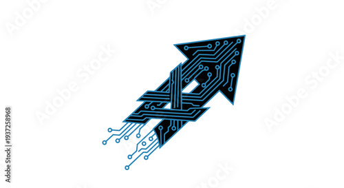 Digital Technology Arrow Representing Growth, Progress, and Electronic Circuitry