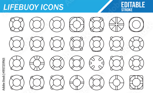 Nautical Lifebuoy Icon Collection Marine Rescue Symbols Editable Vector
