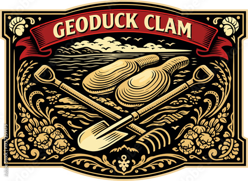 Geoduck Clam Coastal Vintage Label Vector