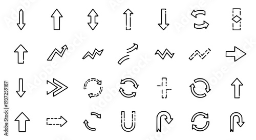 Arrows set with diverse directional and cyclical designs, including up, down, left, right, and refresh icons