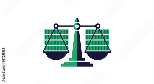 Equilibrium Icon Representing Balance, Justice, And Financial Stability In Green And Blue Tones