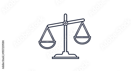 Equilibrium Scales: A Minimalist Depiction of Justice and Legal Balance on a White Background