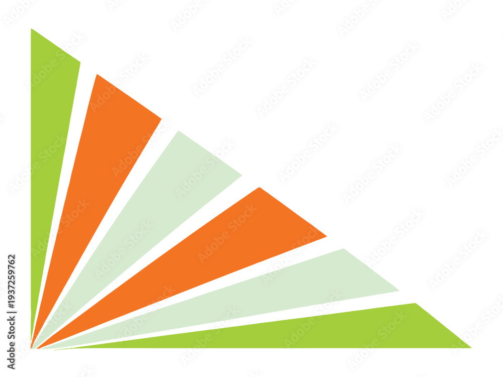 Obraz premium Colorful Geometric Fan Shape Design with Orange, Green, and White Triangles on White Background