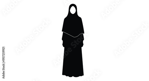 Full body depiction of a nun in traditional habit stark silhouette