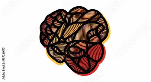 Abstract segmented brain illustration in engraving style