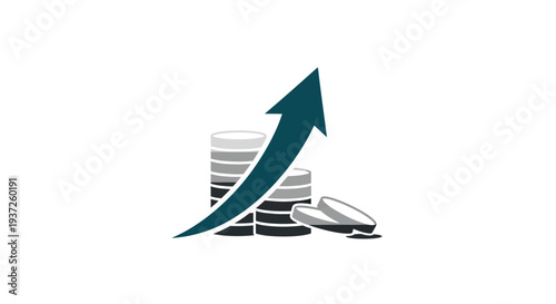 Financial Growth Concept Depicted Through Ascending Arrow And Coin Stacks Illustration