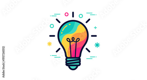 Colorful Light Bulb Icon with Creative Elements.