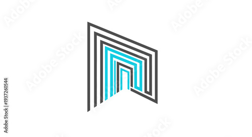 Geometric Architectural Abstraction With Blue Accents Suggesting An Entrance or Passage