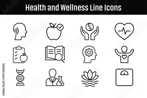 Health and Wellness Line Icons Set Medical Fitness Care Outline Vector