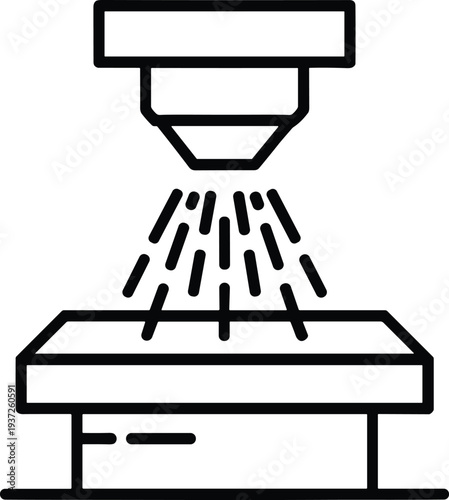 3D printer line drawing, additive manufacturing illustration, prototyping technology concept, extrusion process icon, modern production equipment, digital fabrication design, engineering innovation