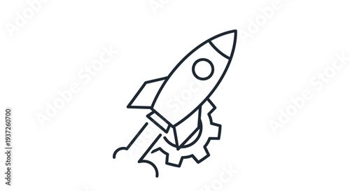 Simple line drawing of a rocket ship launching into space.