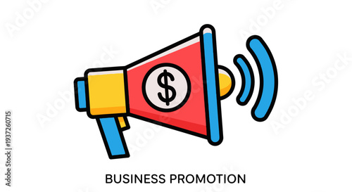 Business promotion megaphone with dollar sign icon.