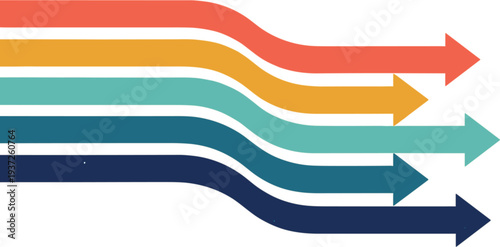 Vibrant Set of Five Flowing Curved Arrows Representing Growth Momentum and Multi-Channel Progress