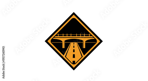 Geometric Emblem Depicting a Bridge Over a Roadway With Abstract Minimalist Style