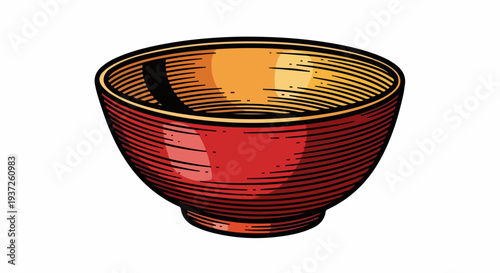 Red ceramic bowl line art illustration isolated on light gray background