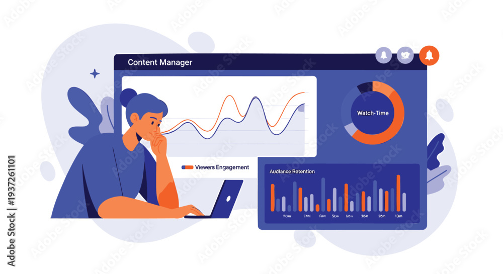 Obraz premium Vector illustration of a person analyzing data on a computer