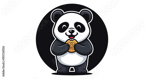 Cartoon panda holding waffle