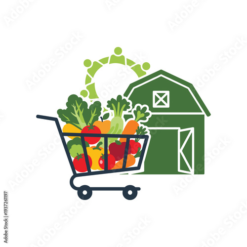 Fresh organic vegetables in shopping cart at green farmhouse with produce