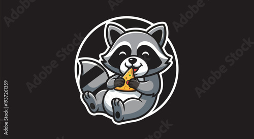 Cartoon raccoon enjoying pizza slice