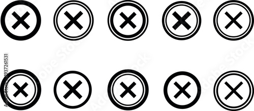 Cross mark icons collection, cancel close symbols, error delete rejection signs minimal vector illustration set