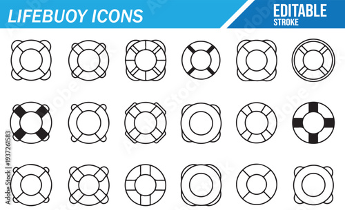 Lifebuoy Life Ring Icon Set Editable Vector Marine Safety Symbols Collection