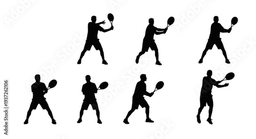 Tennis Player Silhouette Set – Various Action Poses and Tennis Racket Strokes