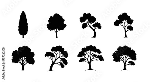 Collection of Minimalist Tree Silhouettes for Architectural and Landscape Design
