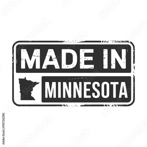 A distressed stamp proclaiming products are made in minnesota