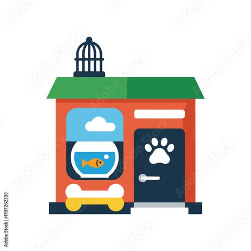 Cute dog and cat house illustration pet home outdoor cartoon shelter animal care