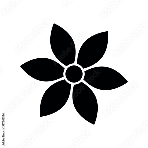 Icon of a stylized black silhouette flower with six petals vector designon a white background