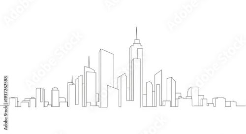 Minimalist Line Drawing of City Skyline.