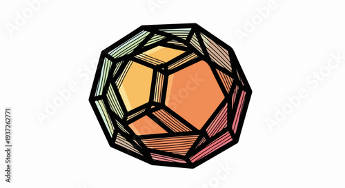 Faceted polyhedron with segmented colorful panels