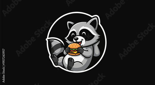 Cartoon raccoon holding burger