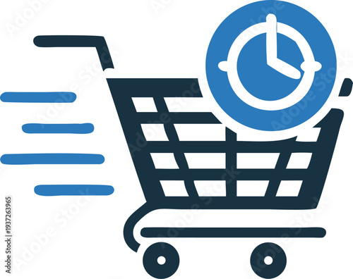 Shopping Cart and Clock Icon - Time for Shopping Concept