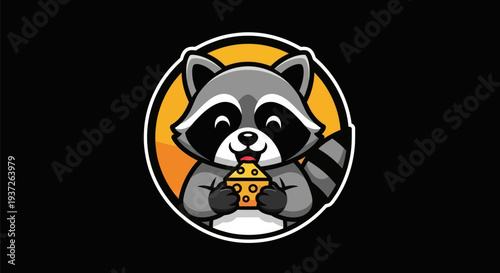 Cartoon raccoon holding cheese illustration