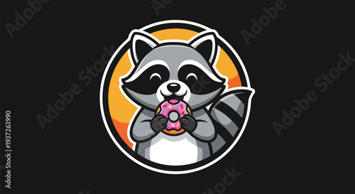 Cartoon raccoon holding donut illustration