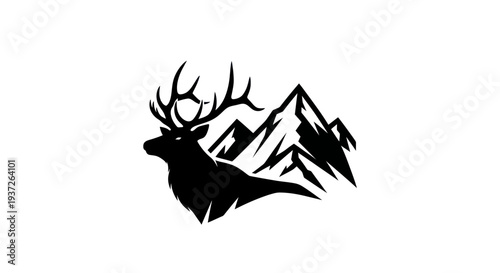 Deer silhouette with mountains