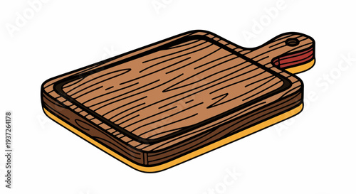 Compact wooden cutting board with juice groove vintage line art