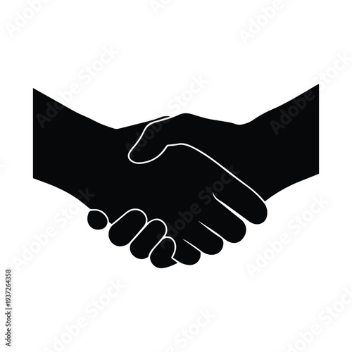 Business partnership handshake in black silhouette on white background