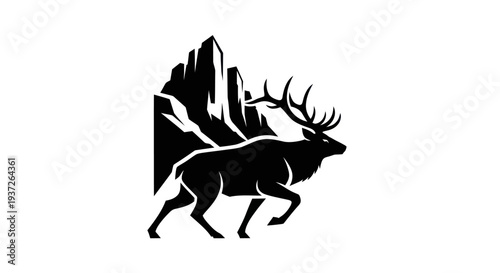 Silhouette of elk and mountain