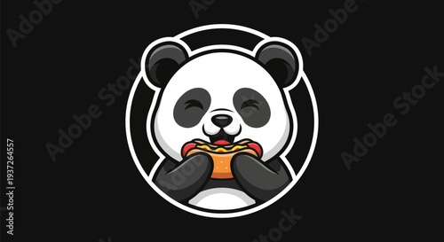Cartoon panda eating hotdog illustration