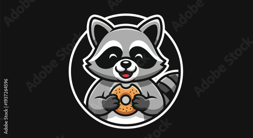 Cartoon raccoon holding donut