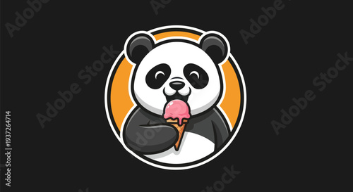 Cartoon panda eating ice cream