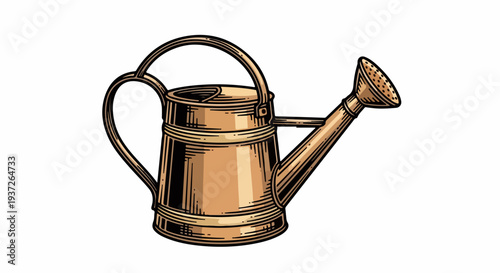Vintage metal watering can side view illustration